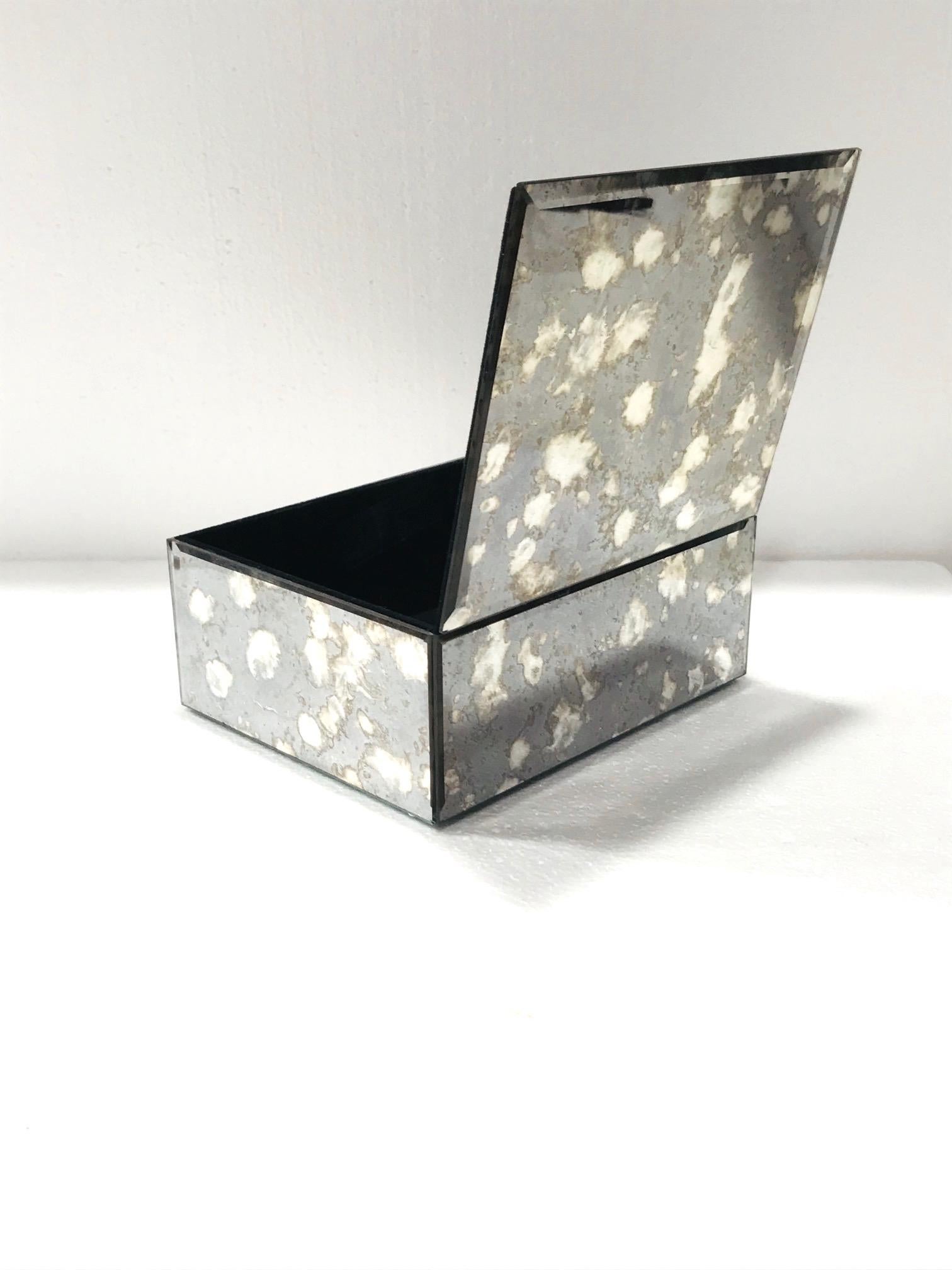 Late 20th Century Vintage Mirrored Jewelry Box in Antique Grey and Bronze Glass, circa 1990