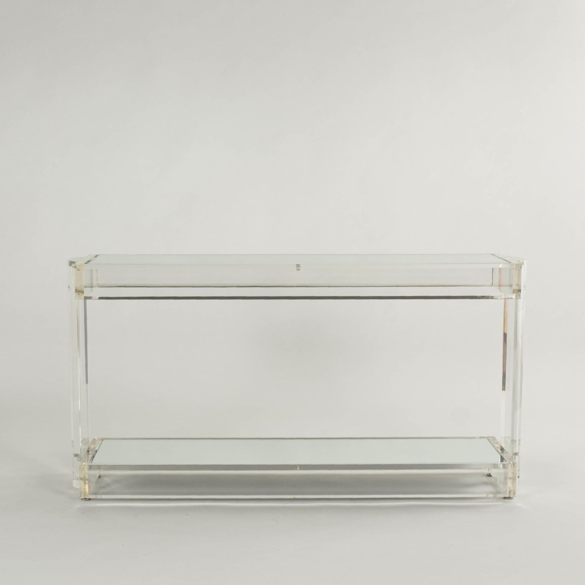 20th Century Vintage Mirrored Lucite Console Table For Sale