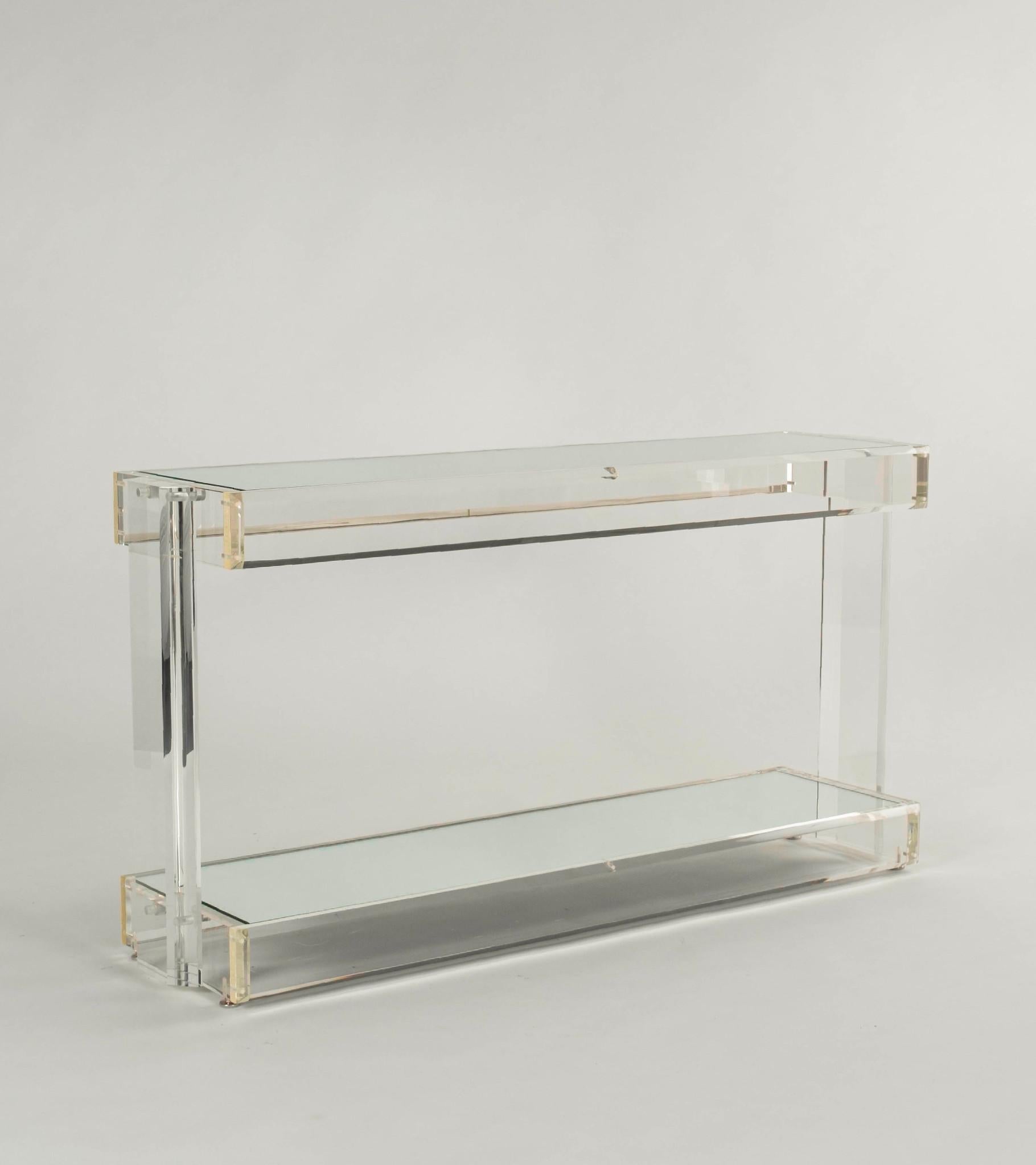 Vintage Mirrored Lucite Console Table For Sale 1