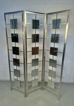 Vintage Mirrored Metal Square Patterned Room Divider