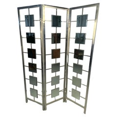 Vintage Mirrored Metal Square Patterned Room Divider
