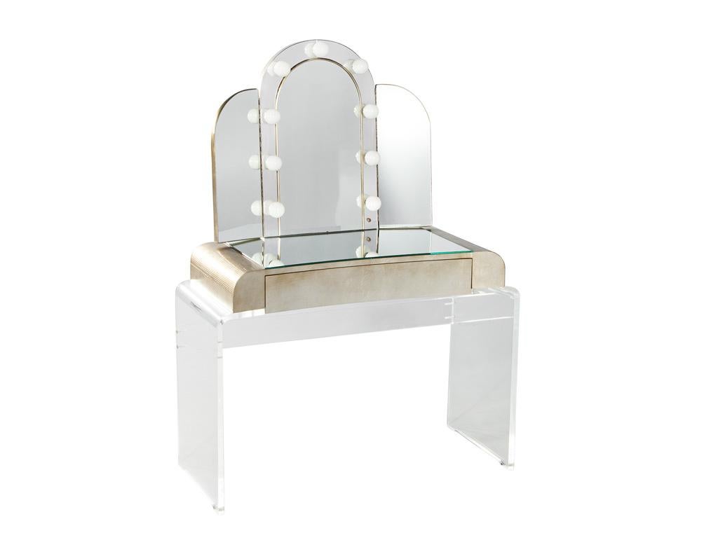 Vintage Mirrored Modernist Lucite Acrylic Vanity Set 4
