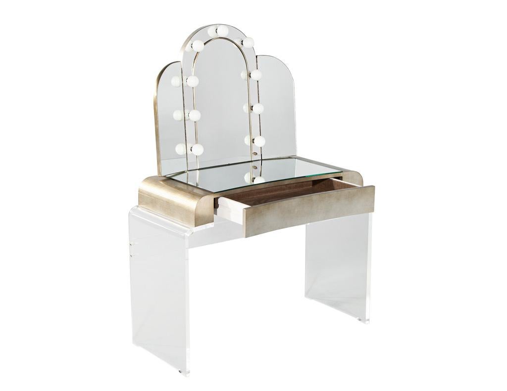 Vintage Mirrored Modernist Lucite Acrylic Vanity Set 5