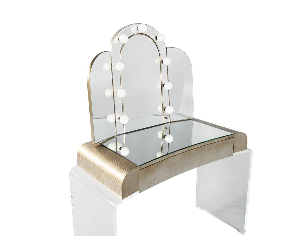 Vintage Mirrored Modernist Lucite Acrylic Vanity Set 7