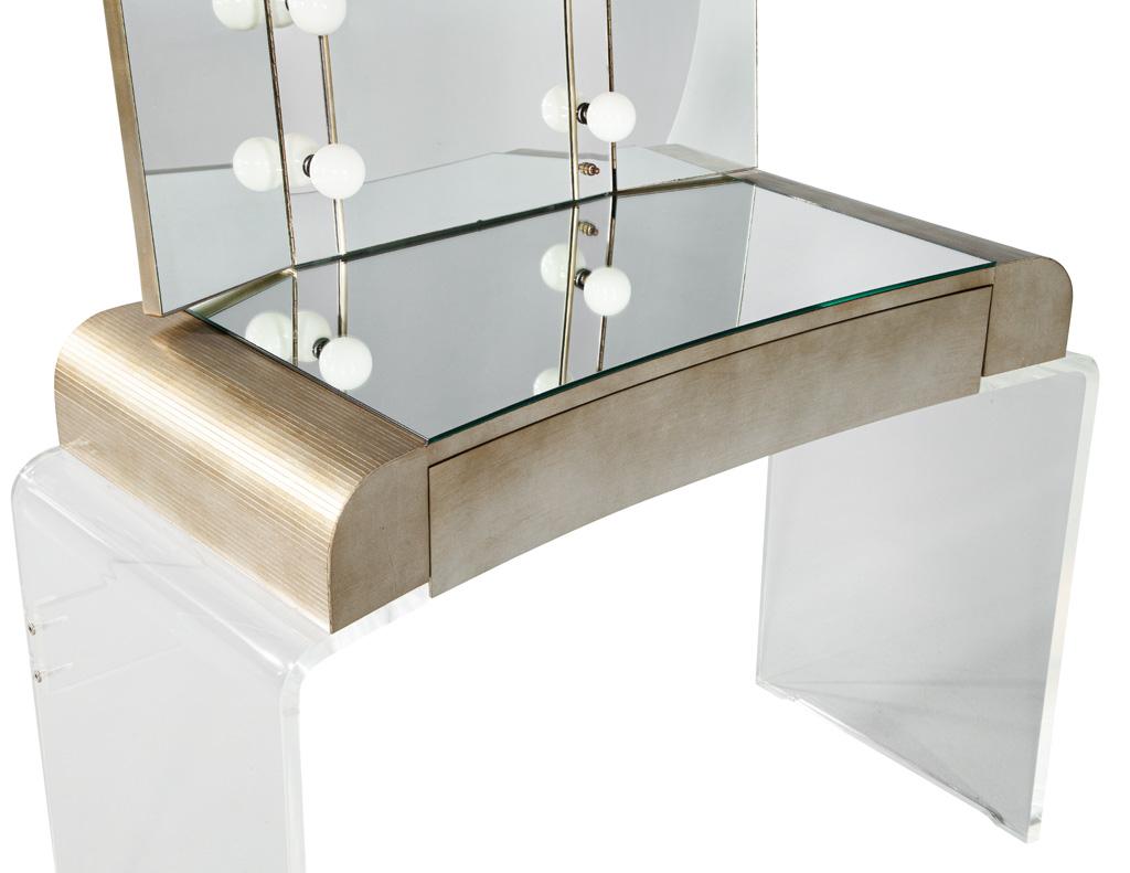 Vintage Mirrored Modernist Lucite Acrylic Vanity Set 8