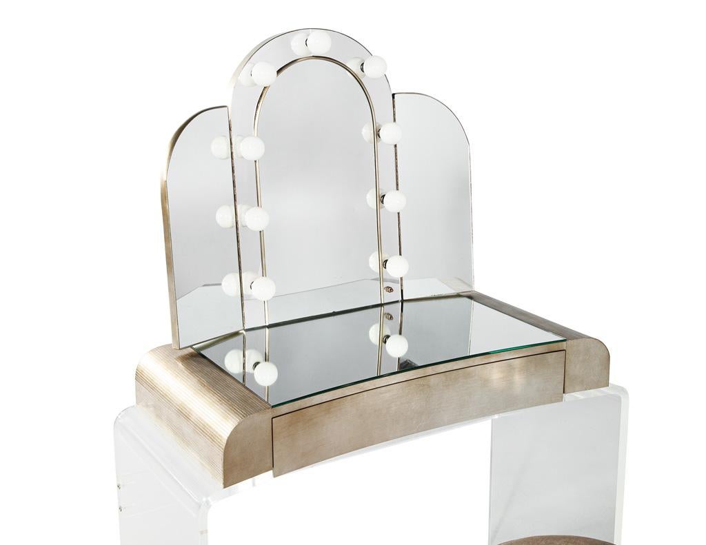 American Vintage Mirrored Modernist Lucite Acrylic Vanity Set