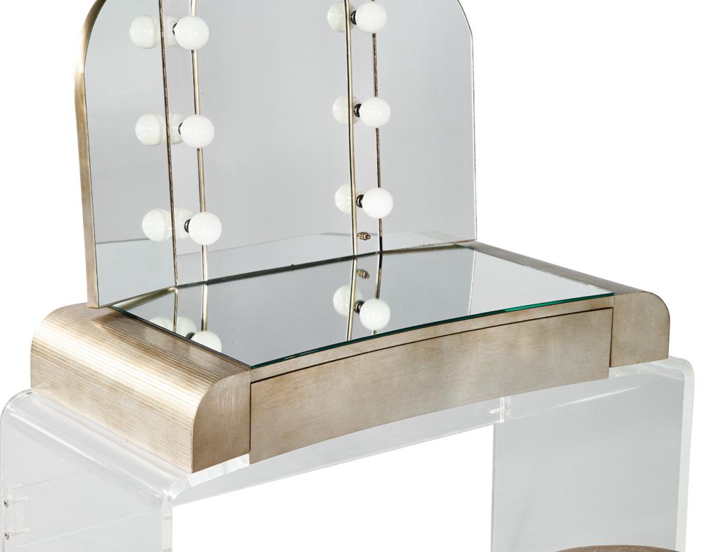 Late 20th Century Vintage Mirrored Modernist Lucite Acrylic Vanity Set
