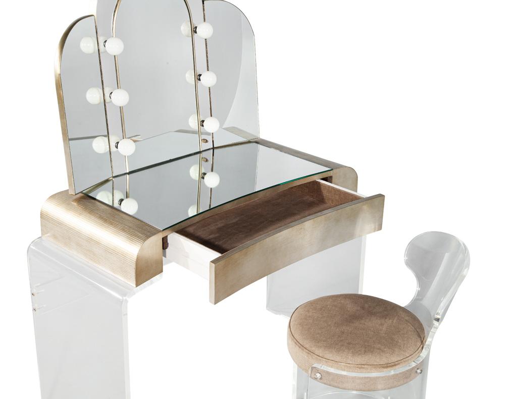 Vintage Mirrored Modernist Lucite Acrylic Vanity Set 1
