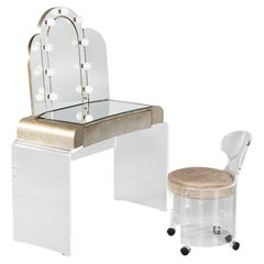 Vintage Mirrored Modernist Lucite Acrylic Vanity Set
