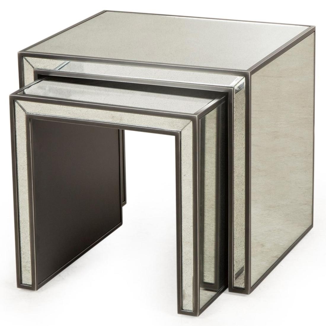 Vintage Mirrored Set of 2 Side Table In New Condition In Paris, FR