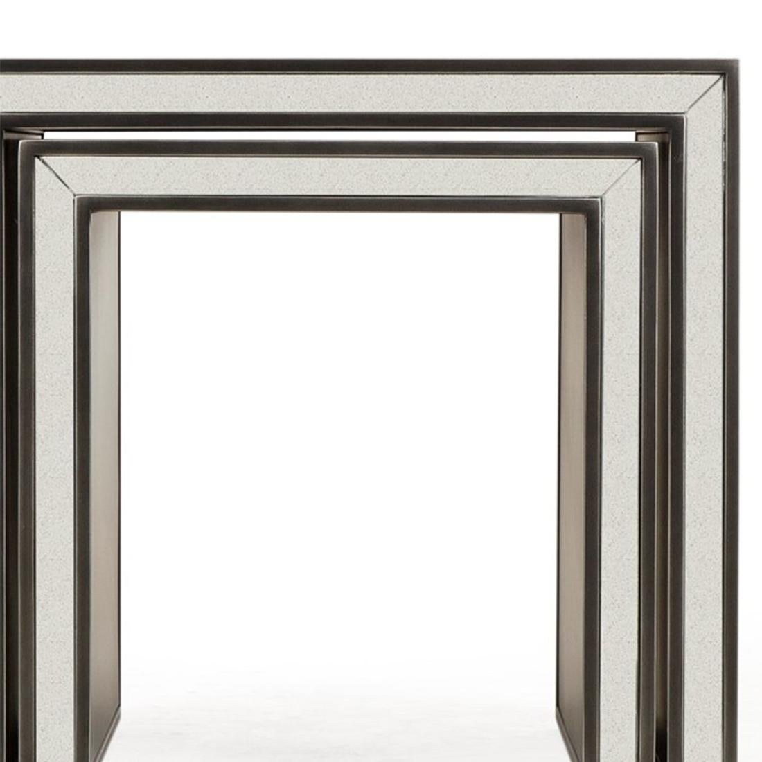 Steel Vintage Mirrored Set of 2 Side Table