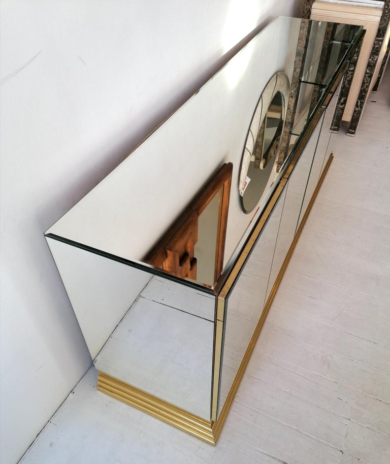 Vintage Mirrored Sideboard with Brass Base, by Ello Furniture USA, 1970s / 80s For Sale 4