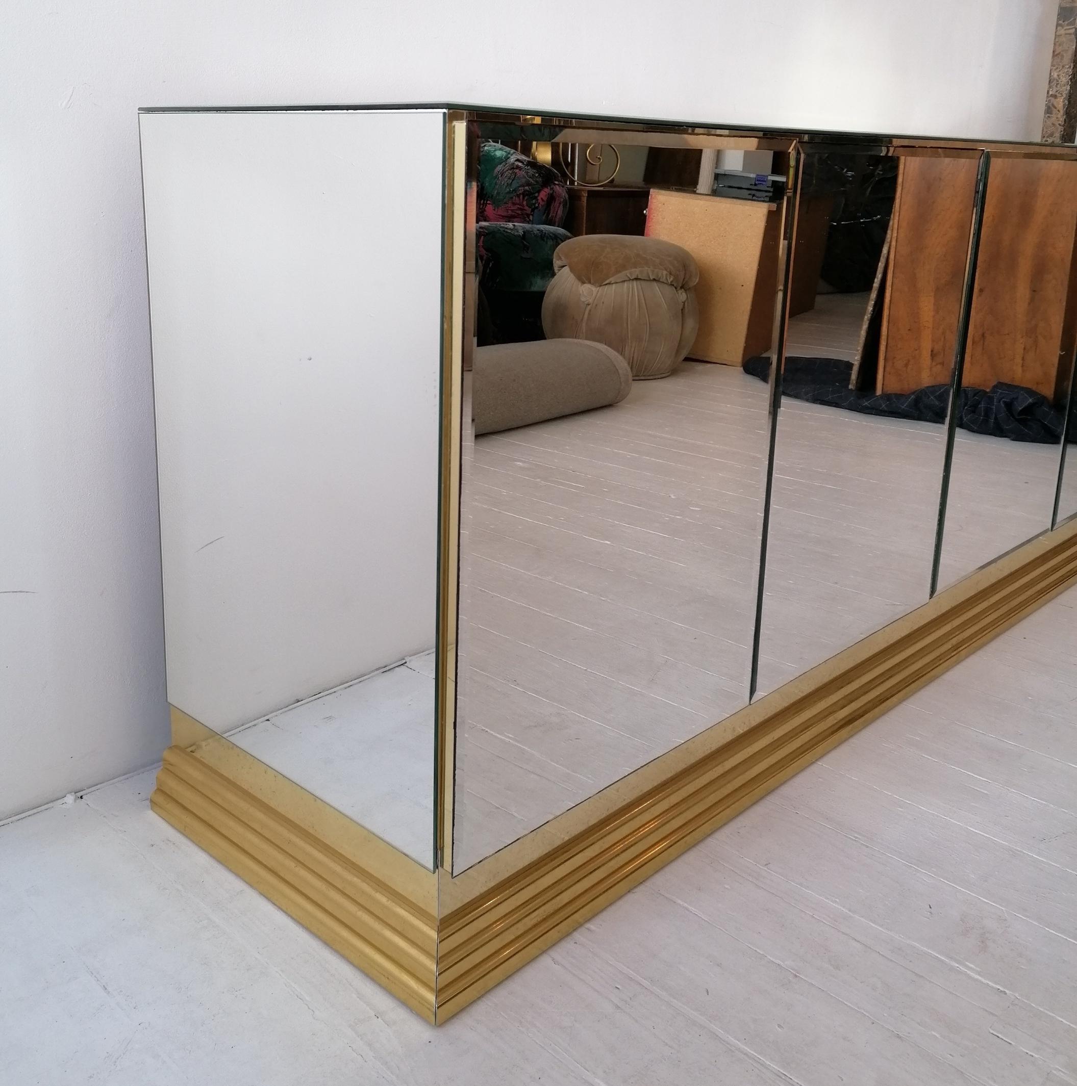 Vintage Mirrored Sideboard with Brass Base, by Ello Furniture USA, 1970s / 80s 1