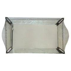"Vintage Mirrored Tray with Etched Glass and Bronze Corners, 1940s"