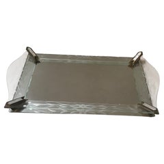 Vintage Mirrored Tray with Etched Glass Sides with Mother of Pearls Detail