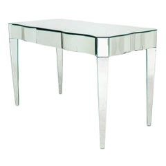 Vintage Mirrored Vanity Table or Desk With Scalloped Edge