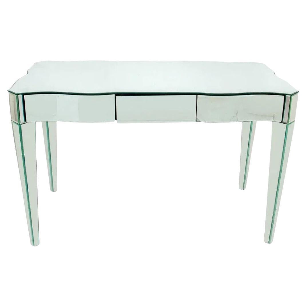 Vintage Mirrored Vanity Table or Desk With Scalloped Edge