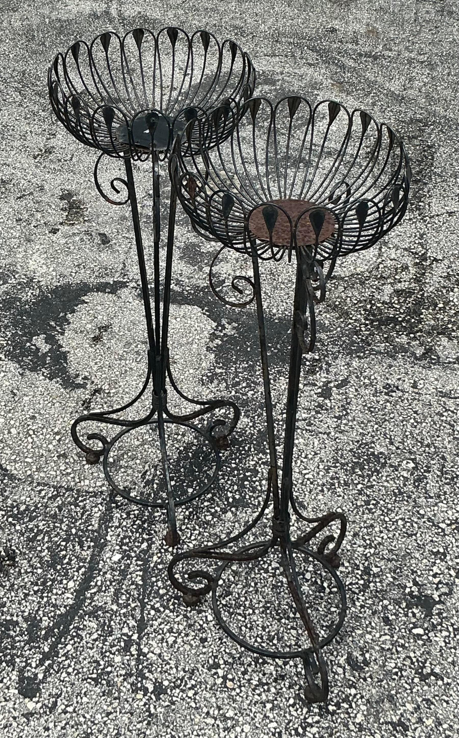 Mid-Century Modern Vintage Mis-Century Modern Wrought Iron Plant Stands - a Pair For Sale