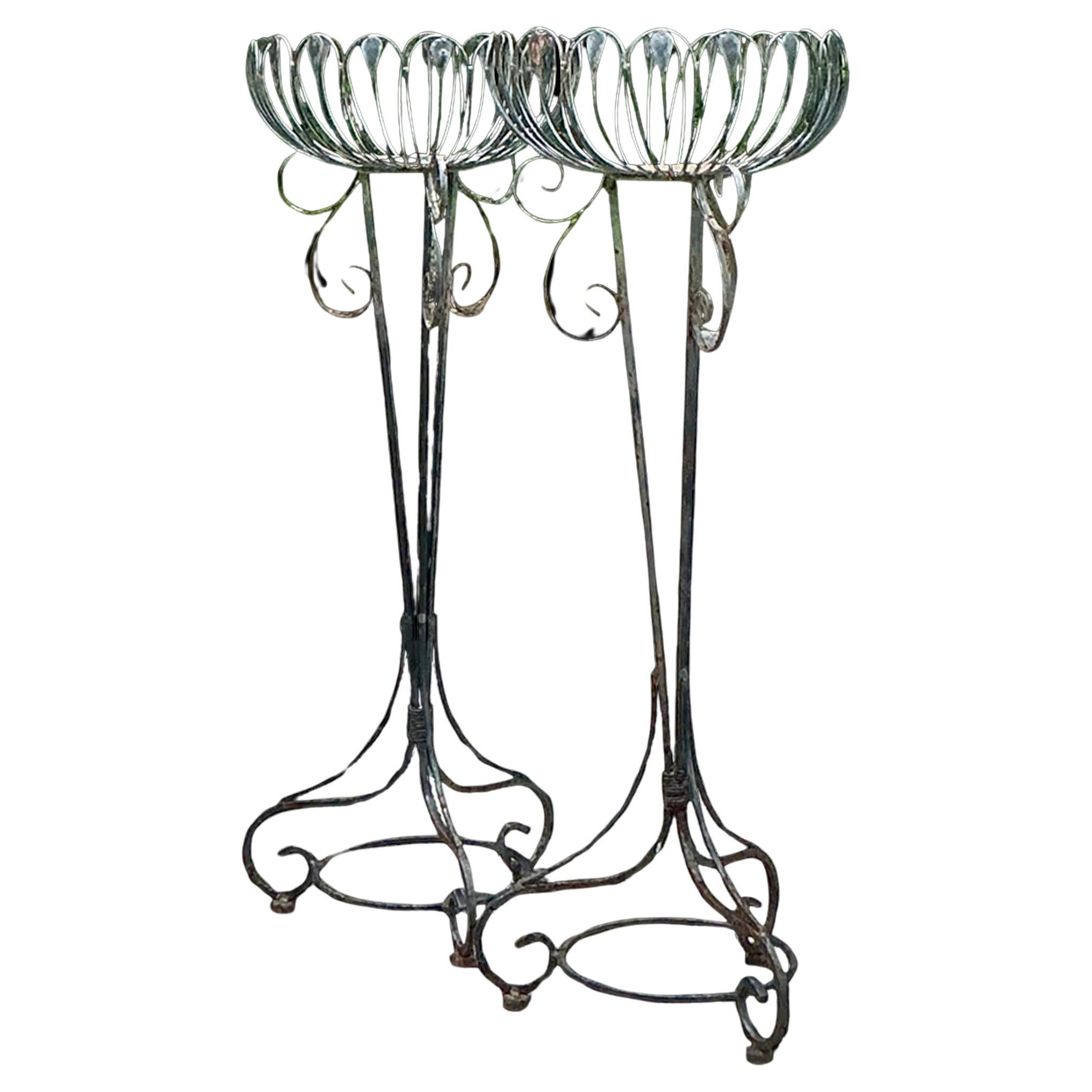 Vintage Mis-Century Modern Wrought Iron Plant Stands - a Pair