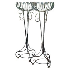 Vintage Mis-Century Modern Wrought Iron Plant Stands - a Pair