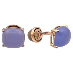 Vintage Mish NY Blue Chalcedony and Quartz Cufflinks in 18K Rose Gold C. 2005
