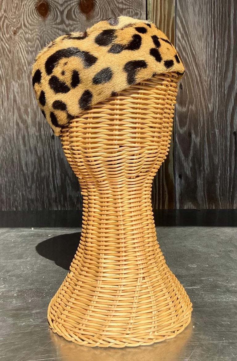 Vintage Miss Alice Leopard Print Fur Pillbox Hat For Sale at 1stDibs