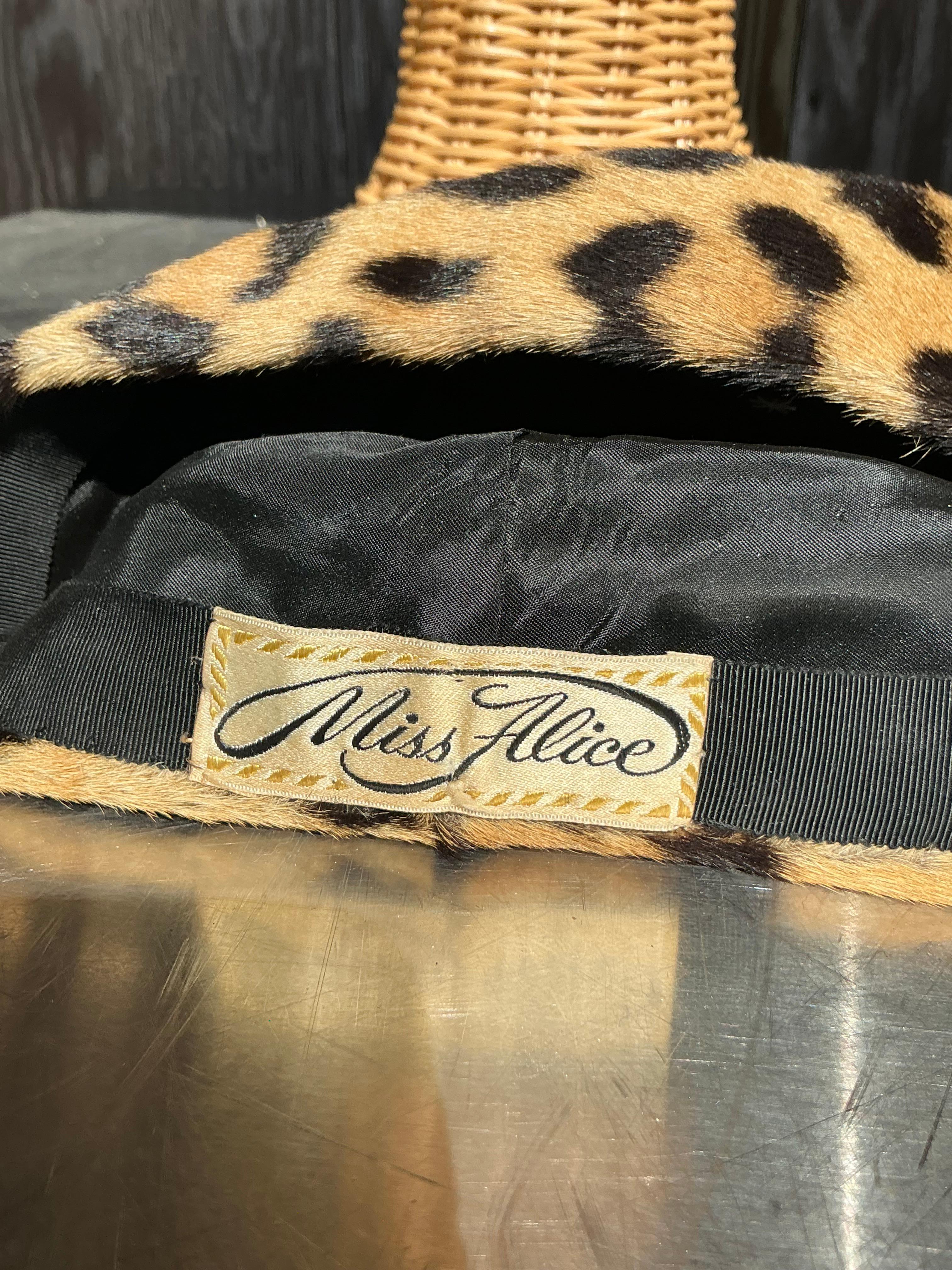 Vintage Miss Alice Leopard Print Fur Pillbox Hat For Sale 7