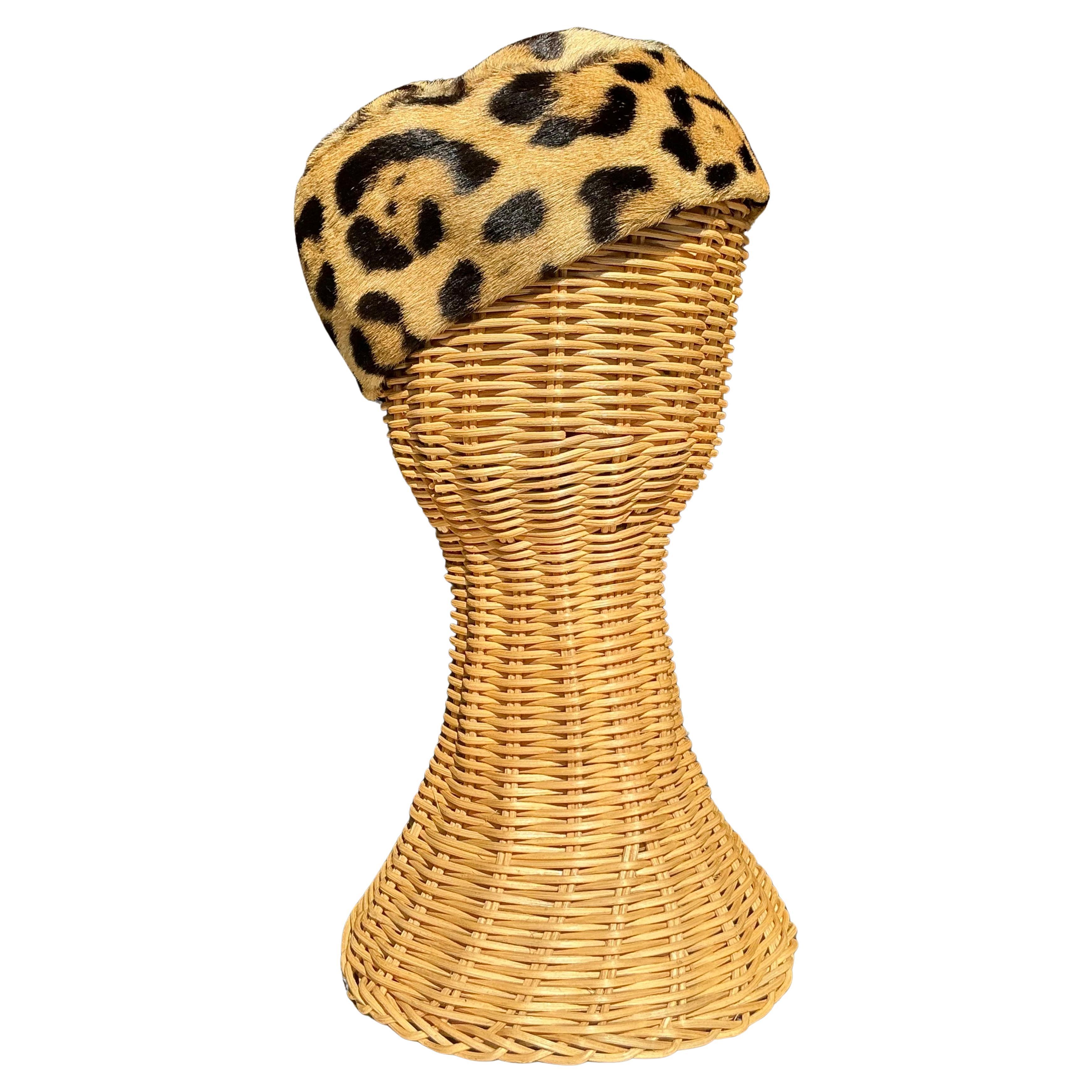 Orange Vintage Miss Alice Leopard Print Fur Pillbox Hat For Sale