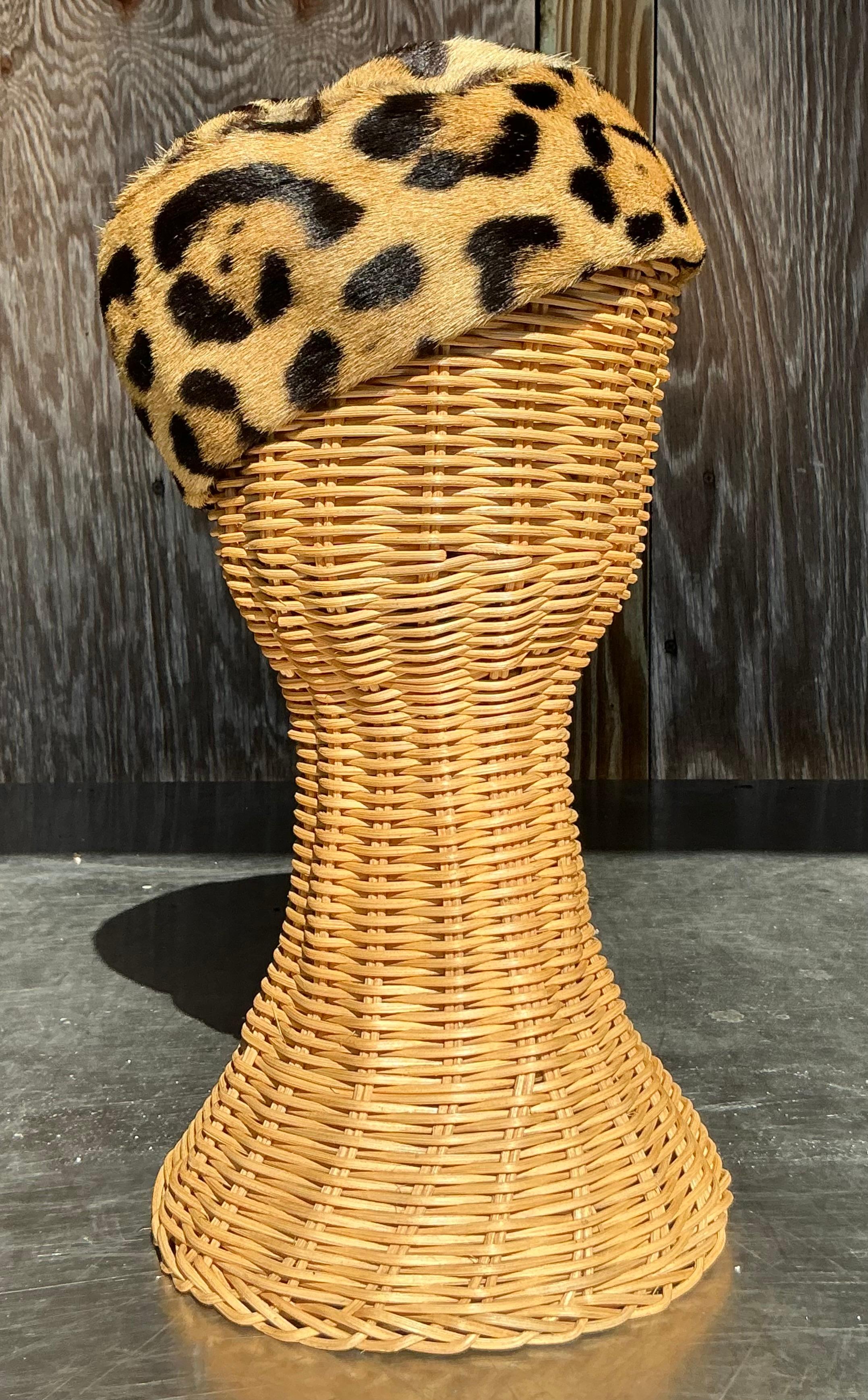 Vintage Miss Alice Leopard Print Fur Pillbox Hat For Sale 1