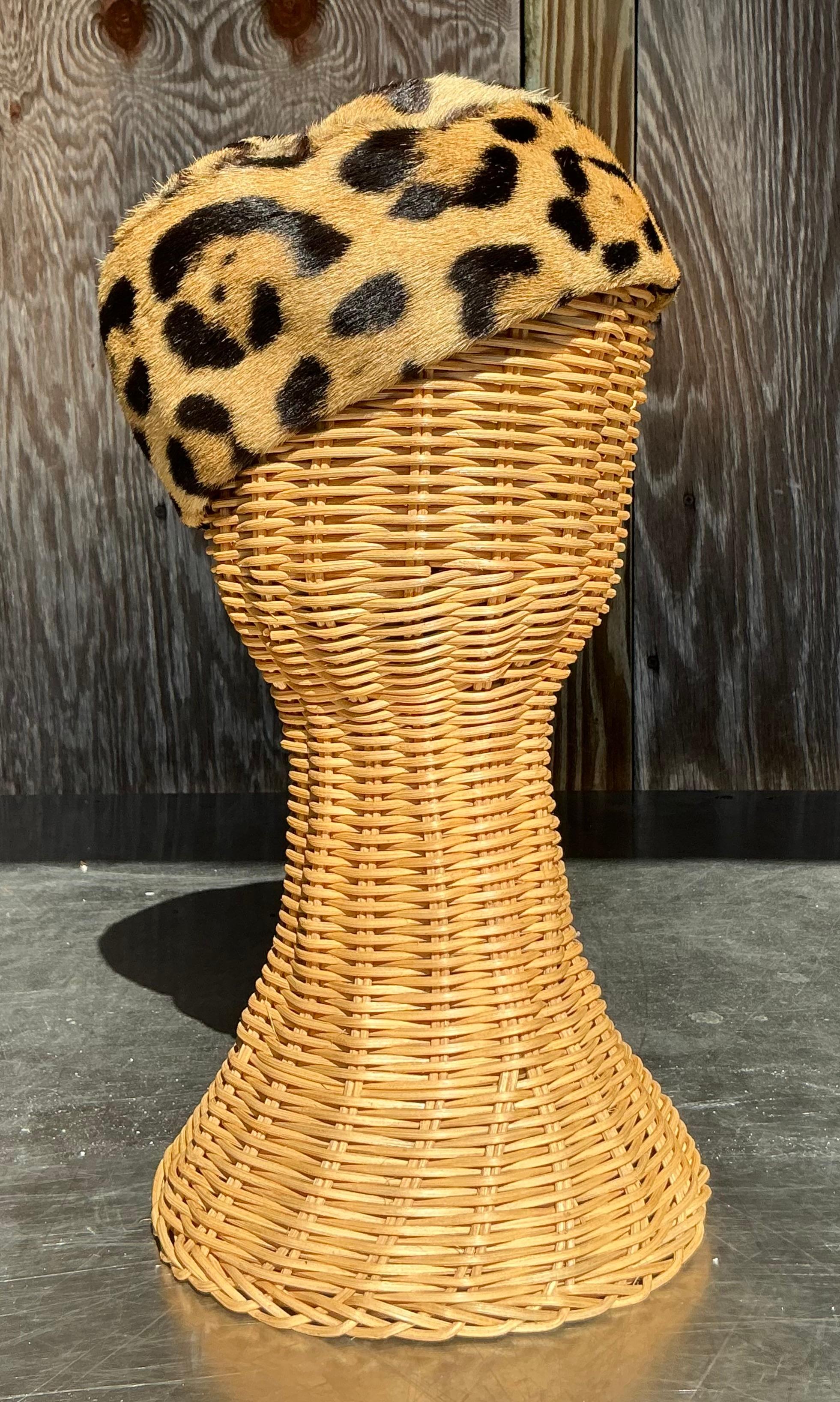 Vintage Miss Alice Leopard Print Fur Pillbox Hat For Sale 2