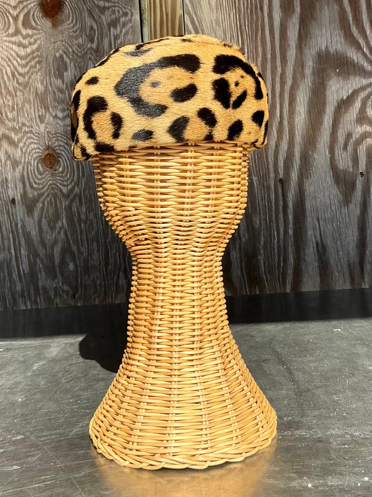Vintage Miss Alice Leopard Print Fur Pillbox Hat For Sale at  display picture 1