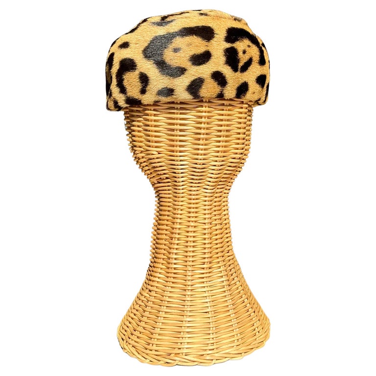 Vintage Miss Alice Leopard Print Fur Pillbox Hat For Sale at  display picture 2