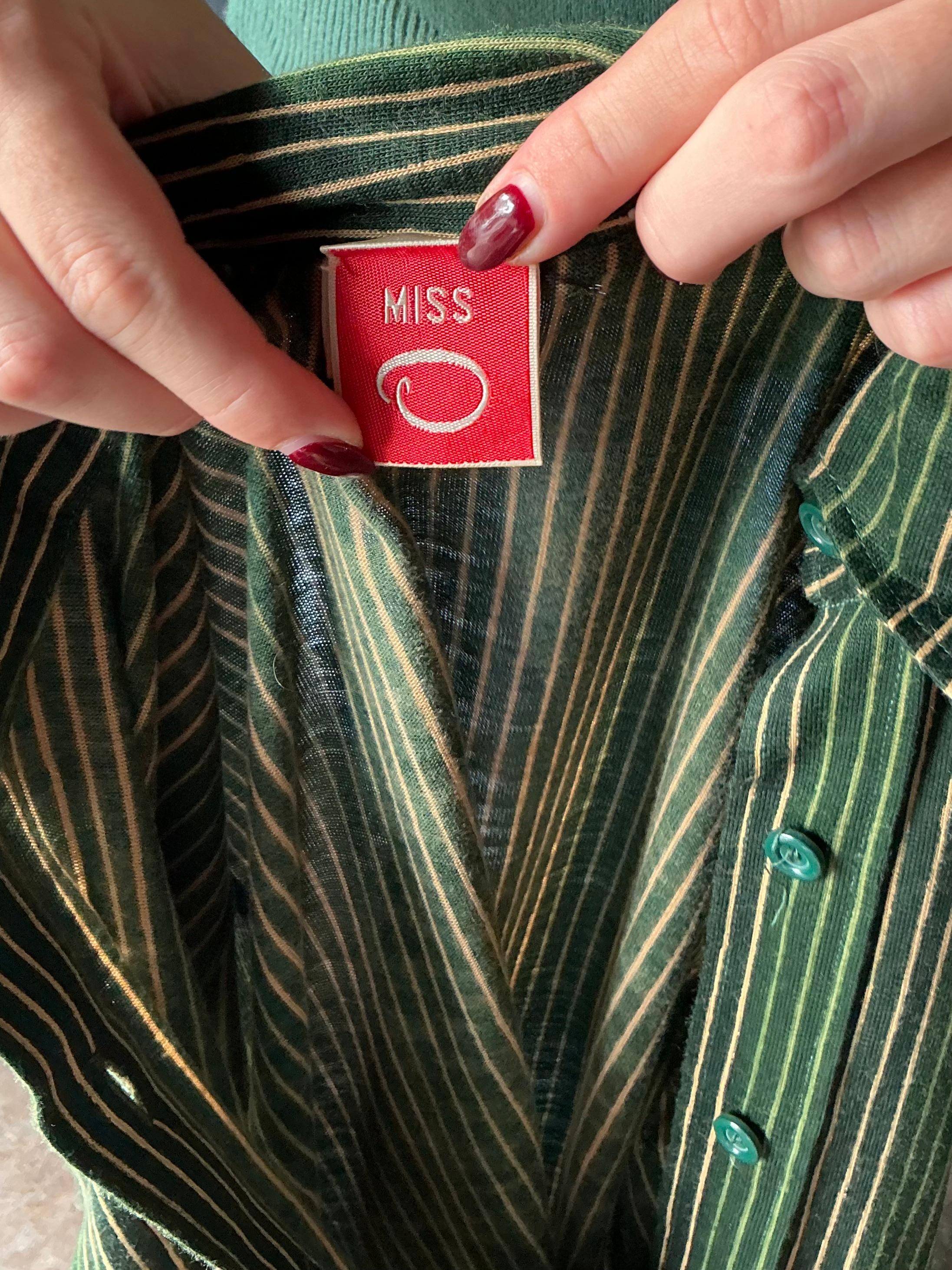 Vintage Miss O Vestido verde a rayas con cinturón en venta 5