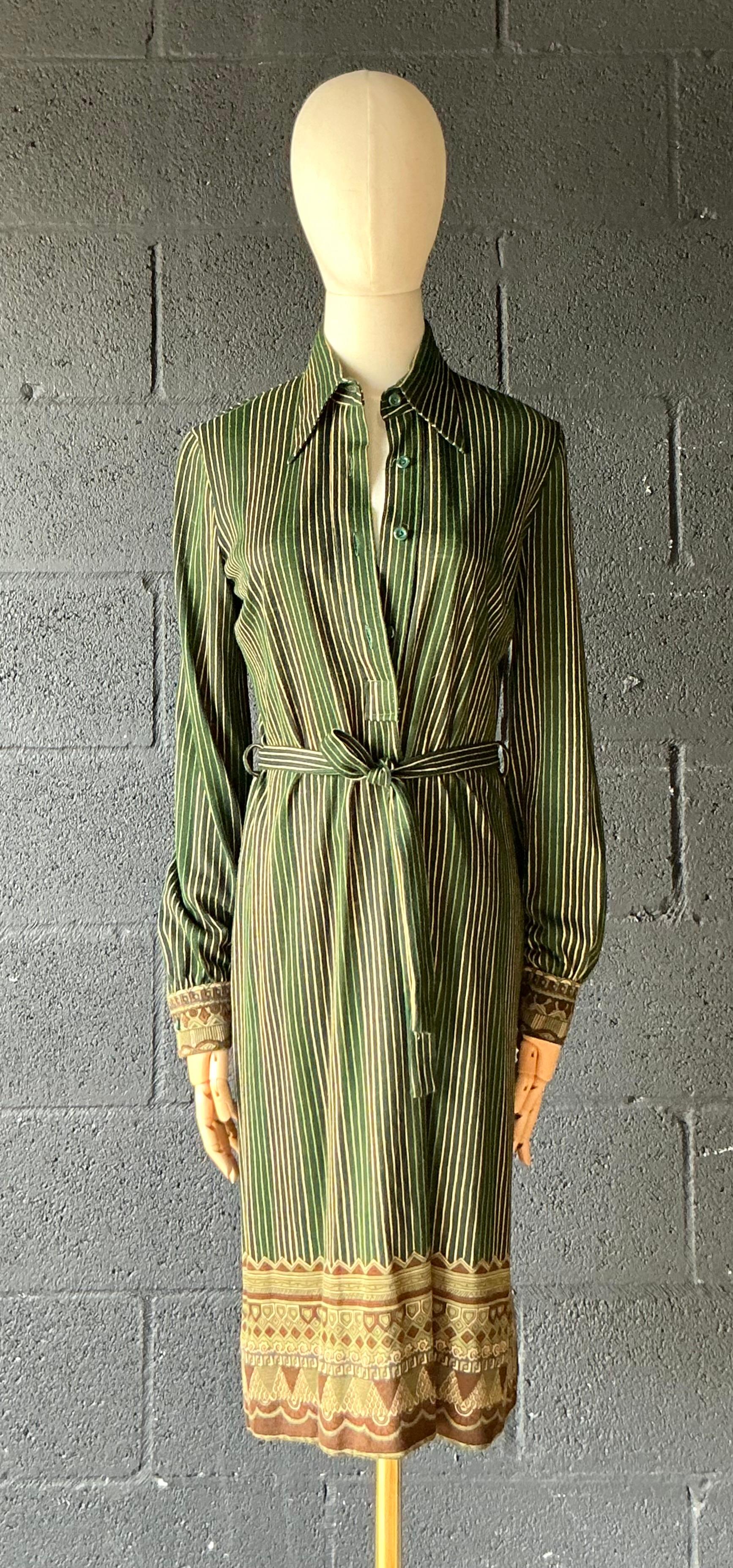 Vintage Miss O Vestido verde a rayas con cinturón en Bueno estado para la venta en West Palm Beach, FL