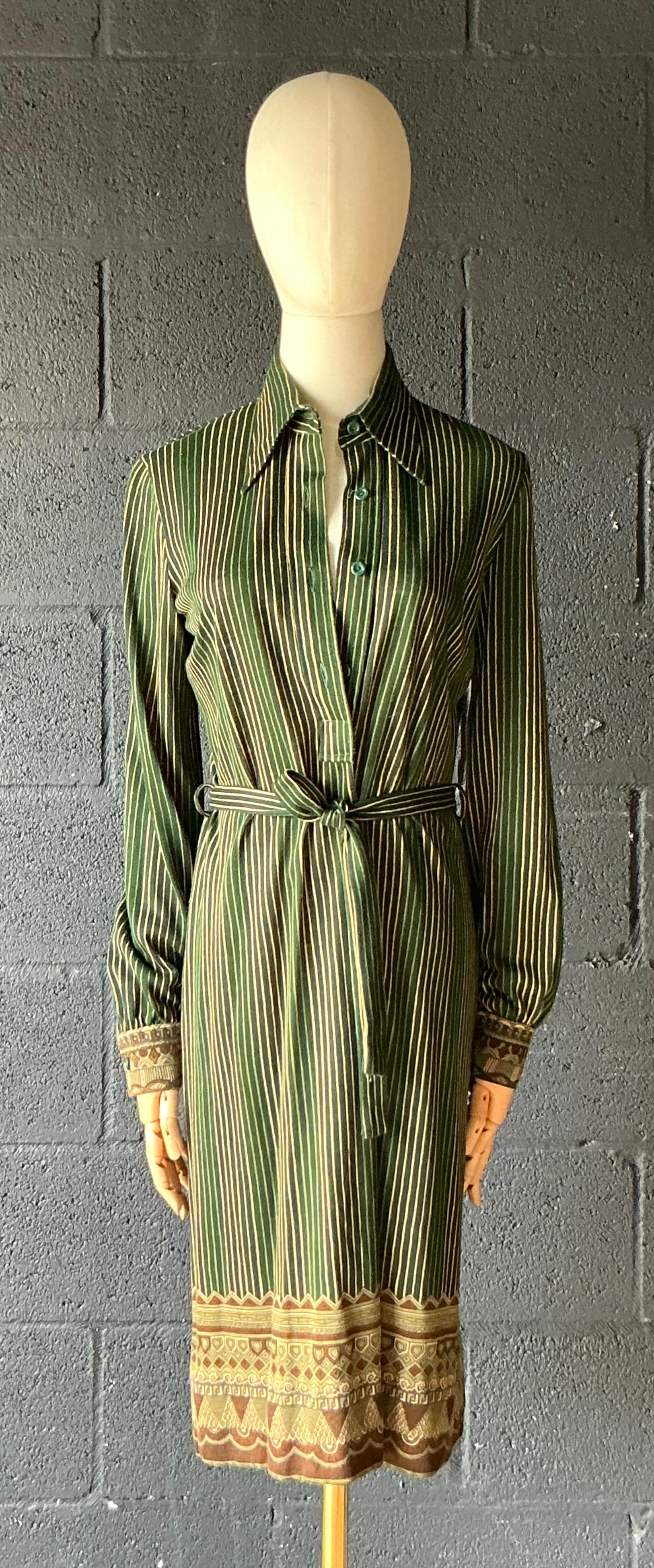 De las mujeres Vintage Miss O Vestido verde a rayas con cinturón en venta