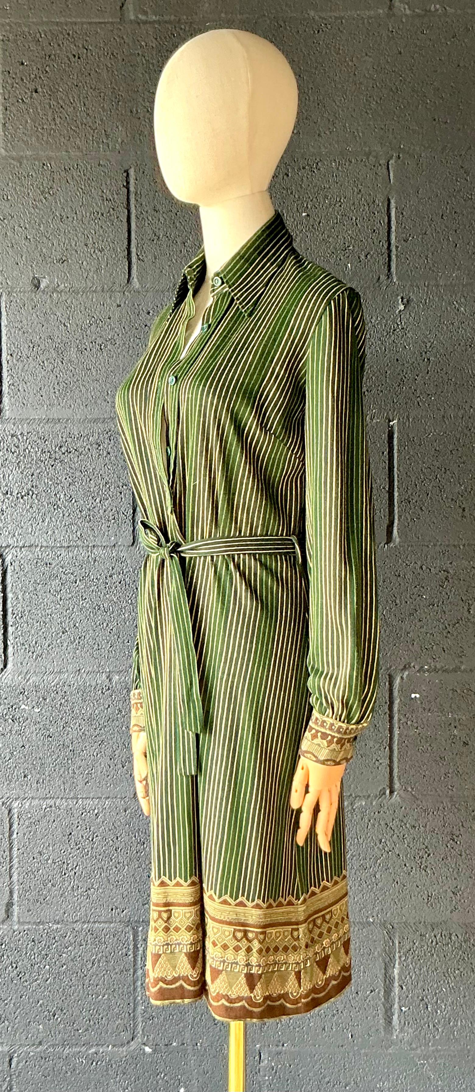 Vintage Miss O Vestido verde a rayas con cinturón en venta 1