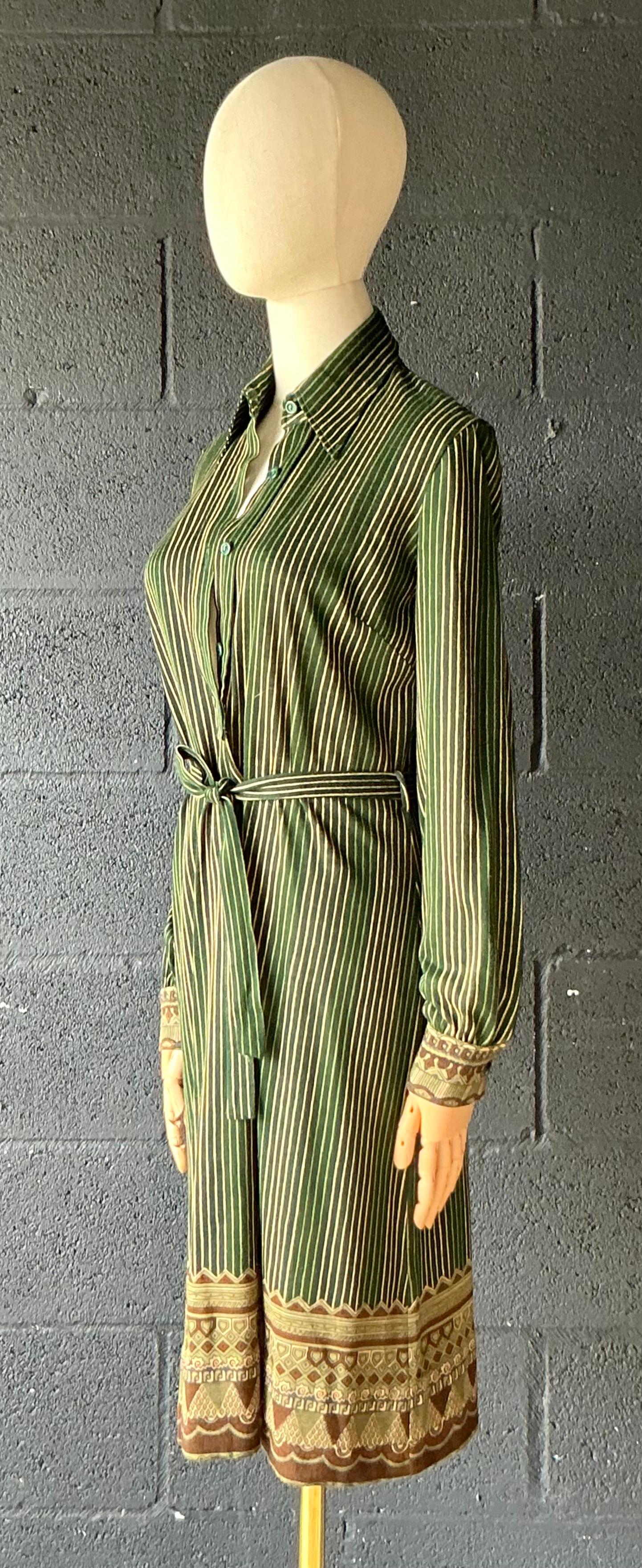 Vintage Miss O Vestido verde a rayas con cinturón en venta 2