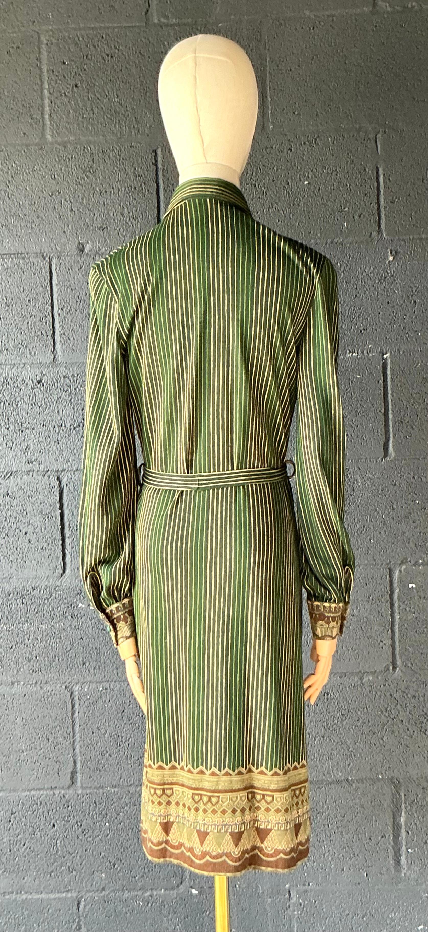 Vintage Miss O Vestido verde a rayas con cinturón en venta 3