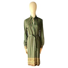 Vintage Miss O Grün Gestreiftes Kleid mit Gürtel