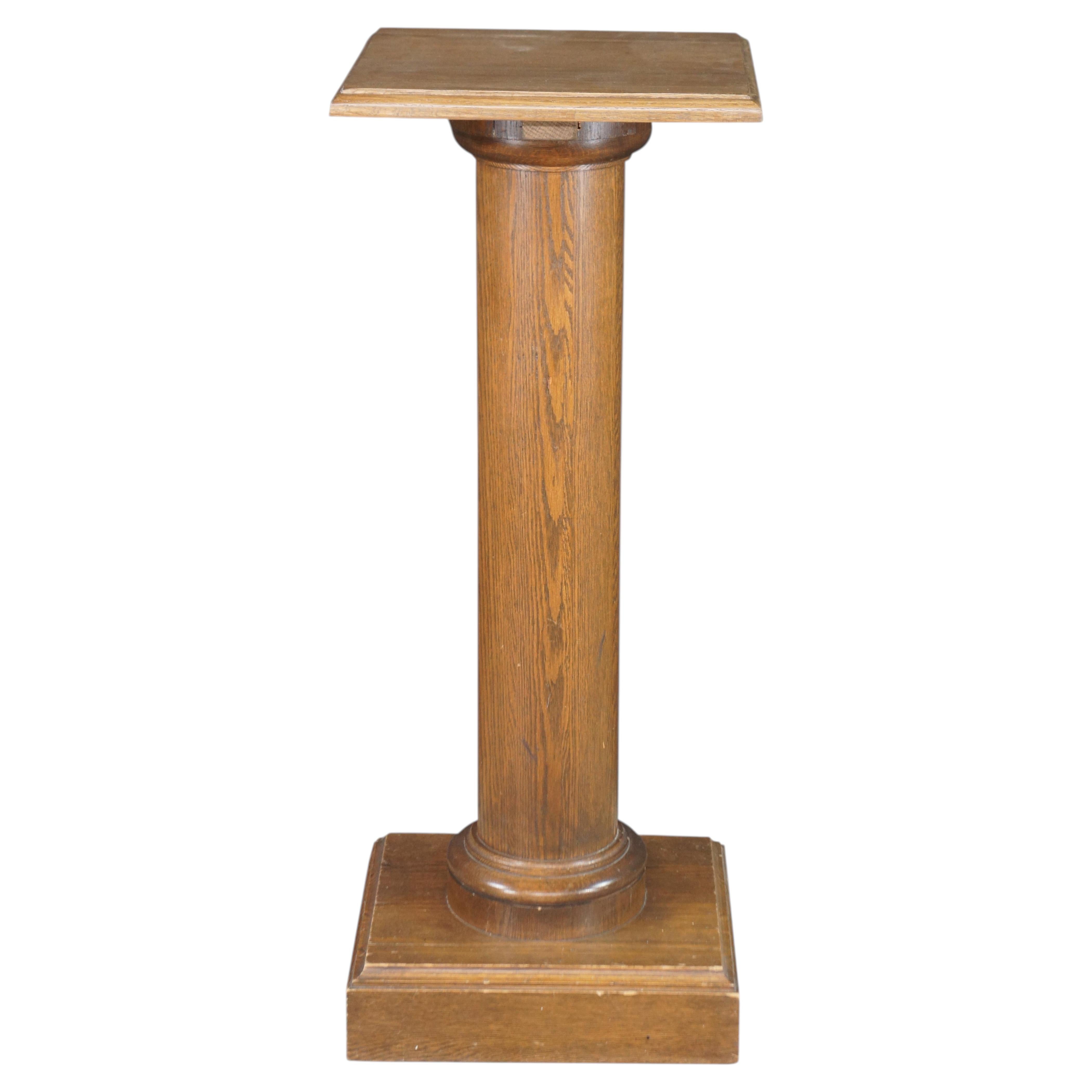 Vintage Mission Arts & Crafts American Oak Sculpture Pedestal Plant Stand Column