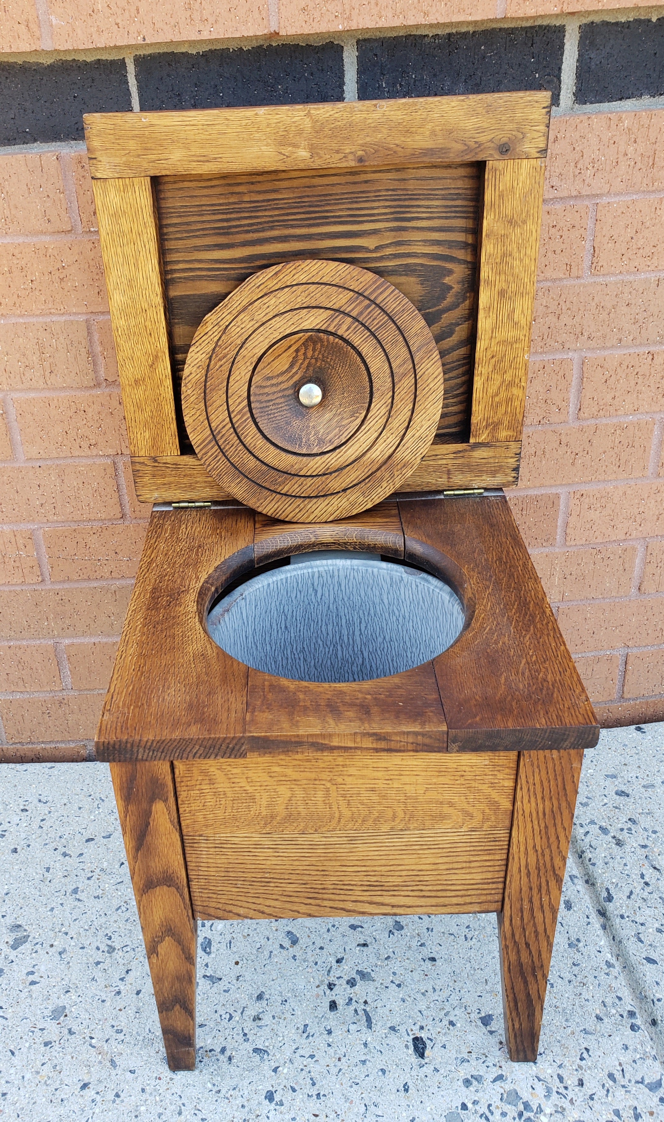 American Vintage Mission Oak Flip-Top Low Stool Commode Trash Box Bucket For Sale