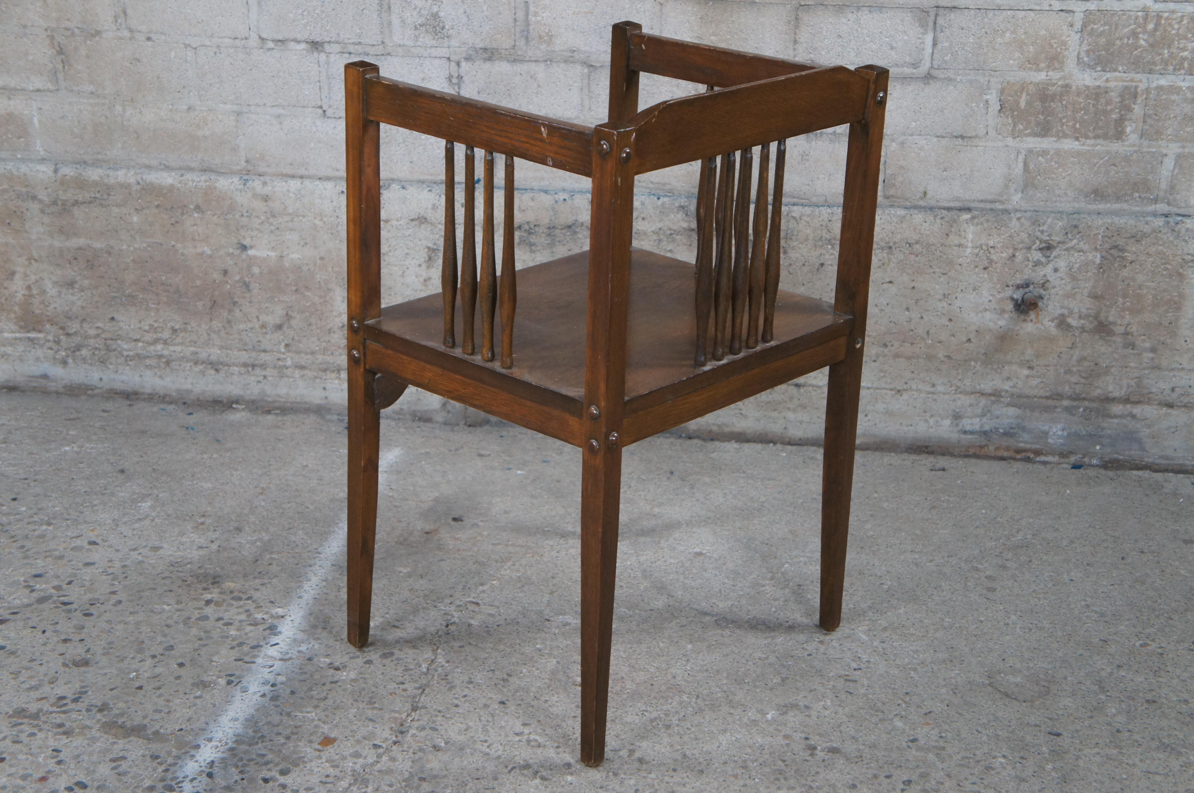 Vintage Mission Style Arts & Crafts Oak Spindle Bench Chair Settee Armchair For Sale 6