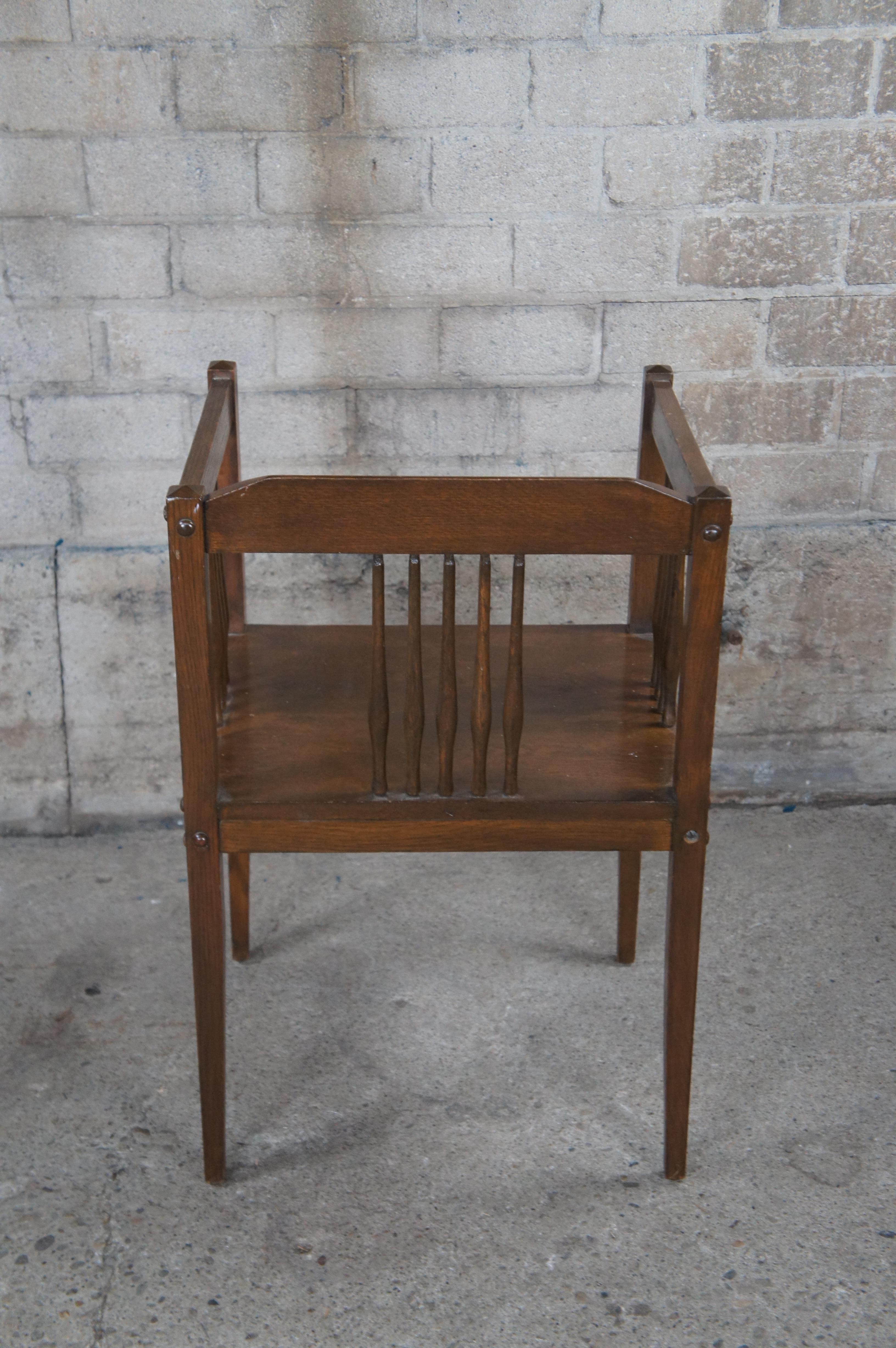 Vintage Mission Style Arts & Crafts Oak Spindle Bench Chair Settee Armchair For Sale 7
