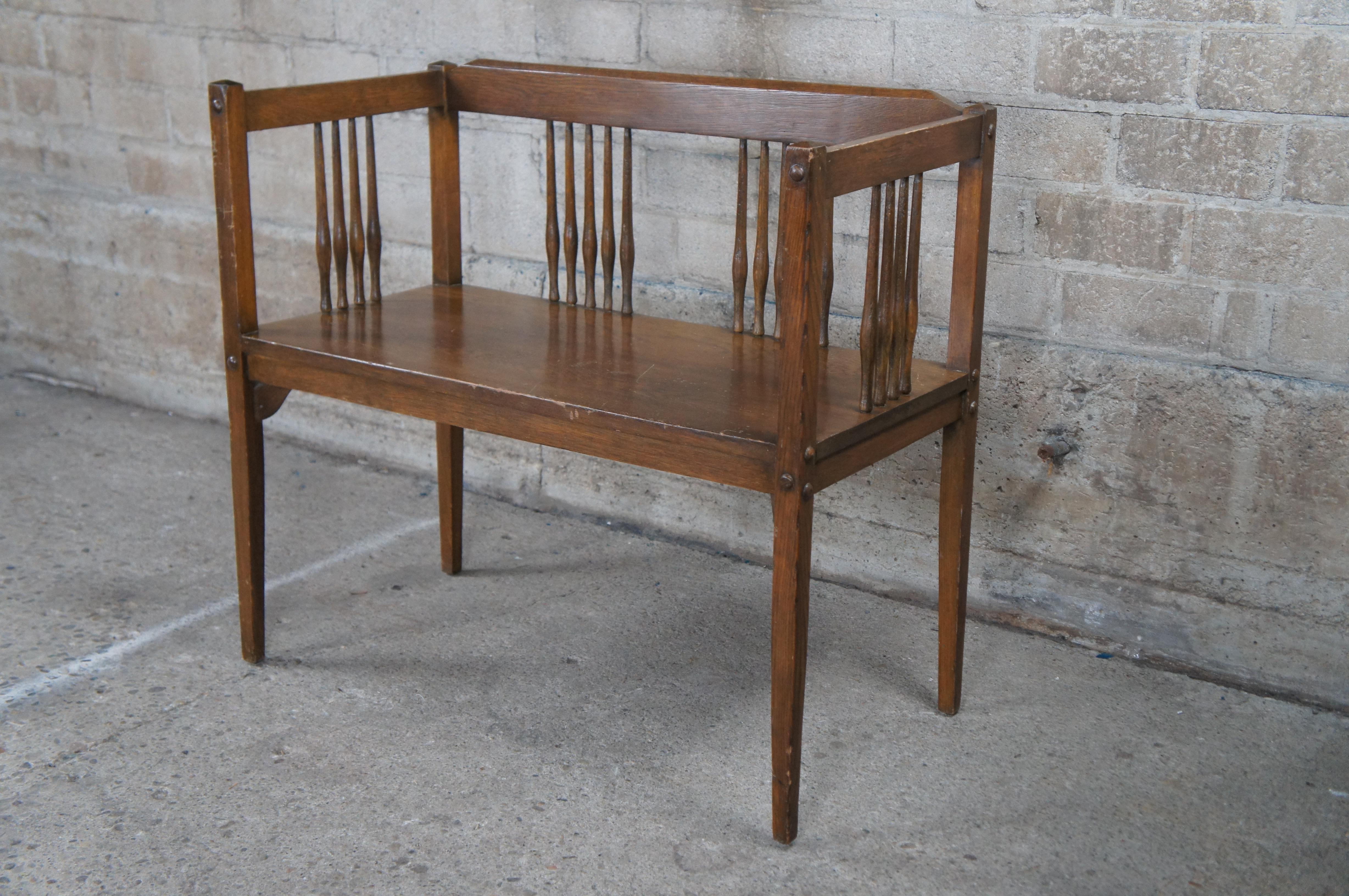 20th Century Vintage Mission Style Arts & Crafts Oak Spindle Bench Chair Settee Armchair For Sale