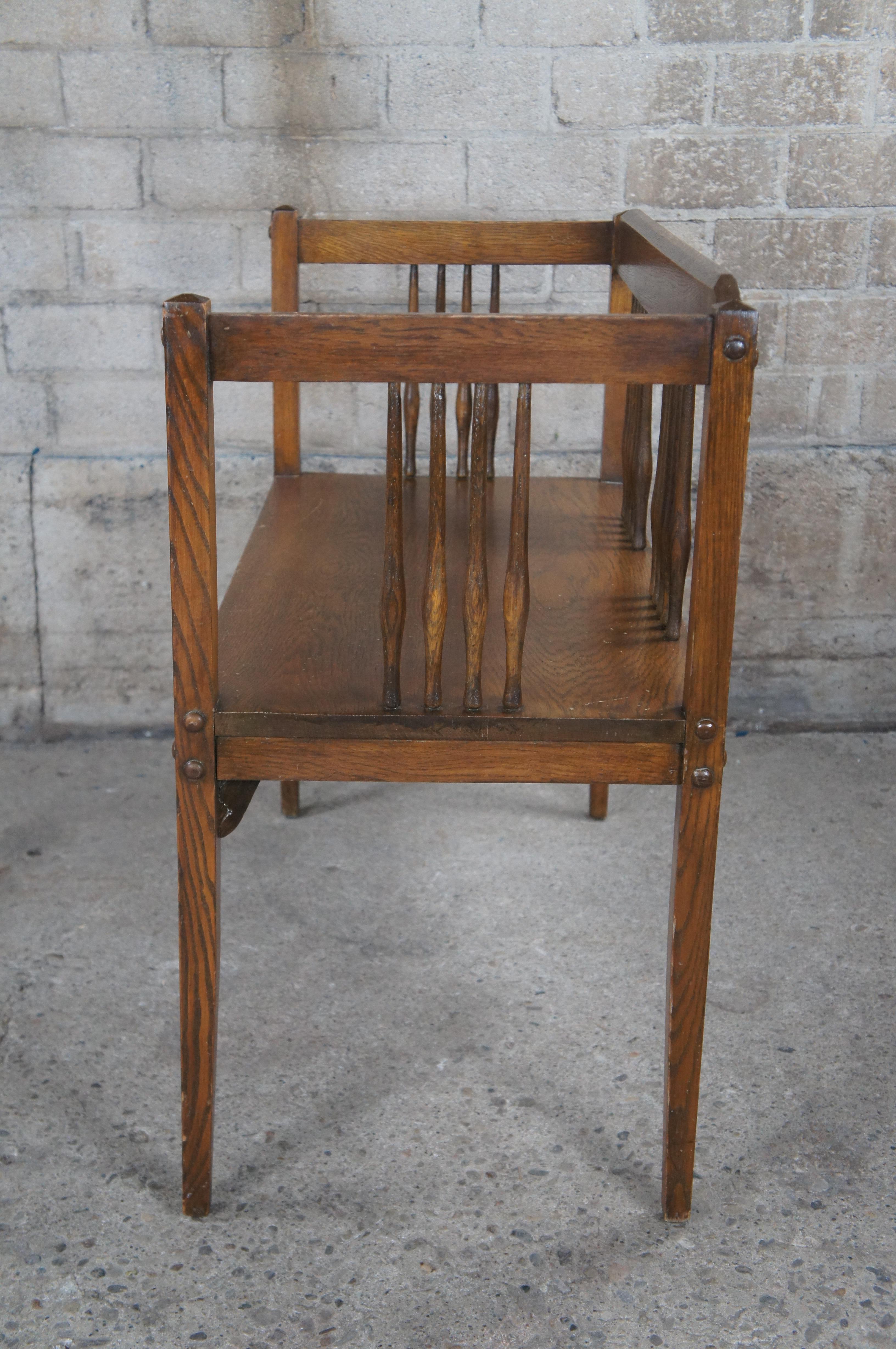 Vintage Mission Style Arts & Crafts Oak Spindle Bench Chair Settee Armchair For Sale 3