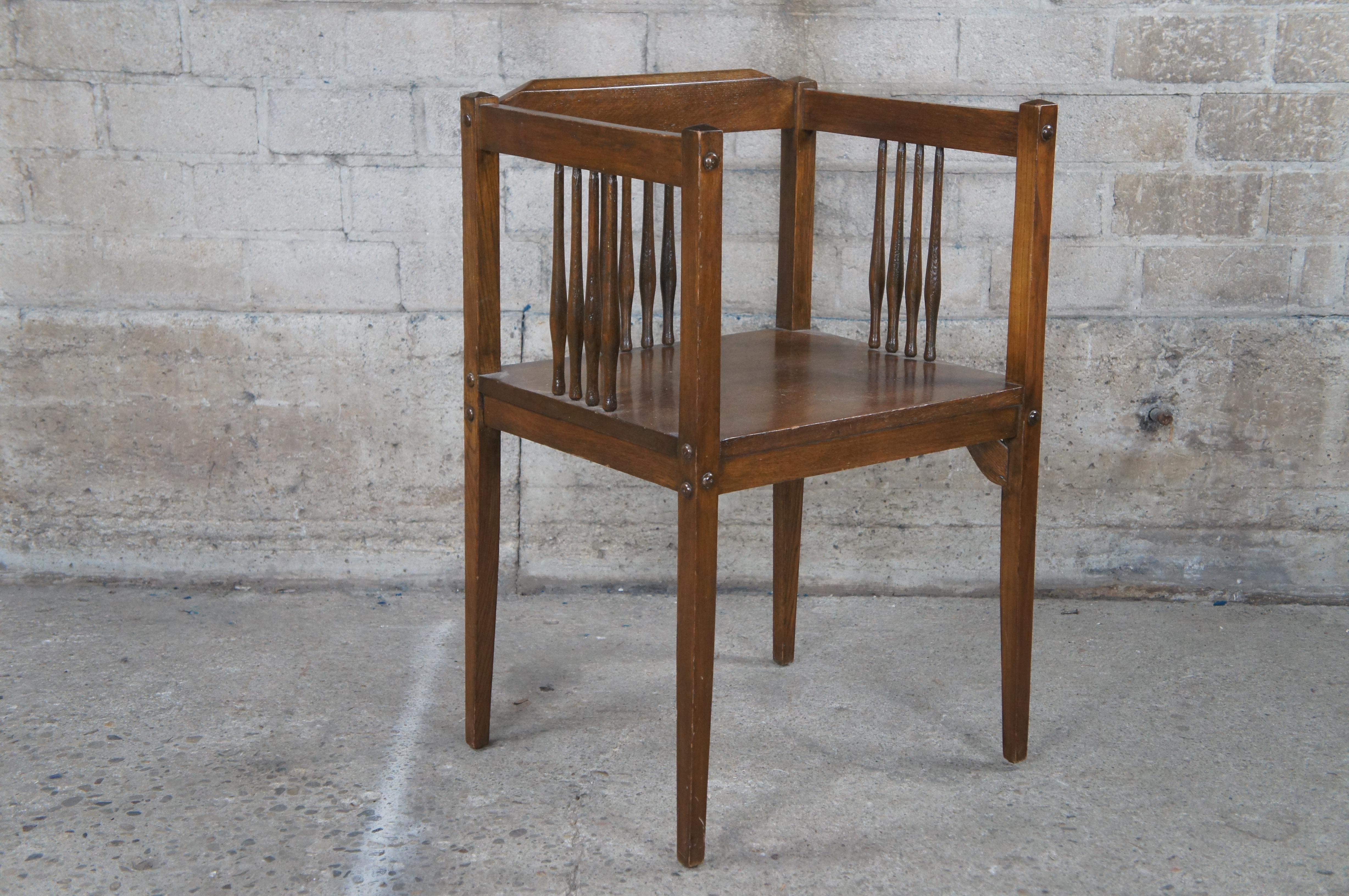 Vintage Mission Style Arts & Crafts Oak Spindle Bench Chair Settee Armchair For Sale 5