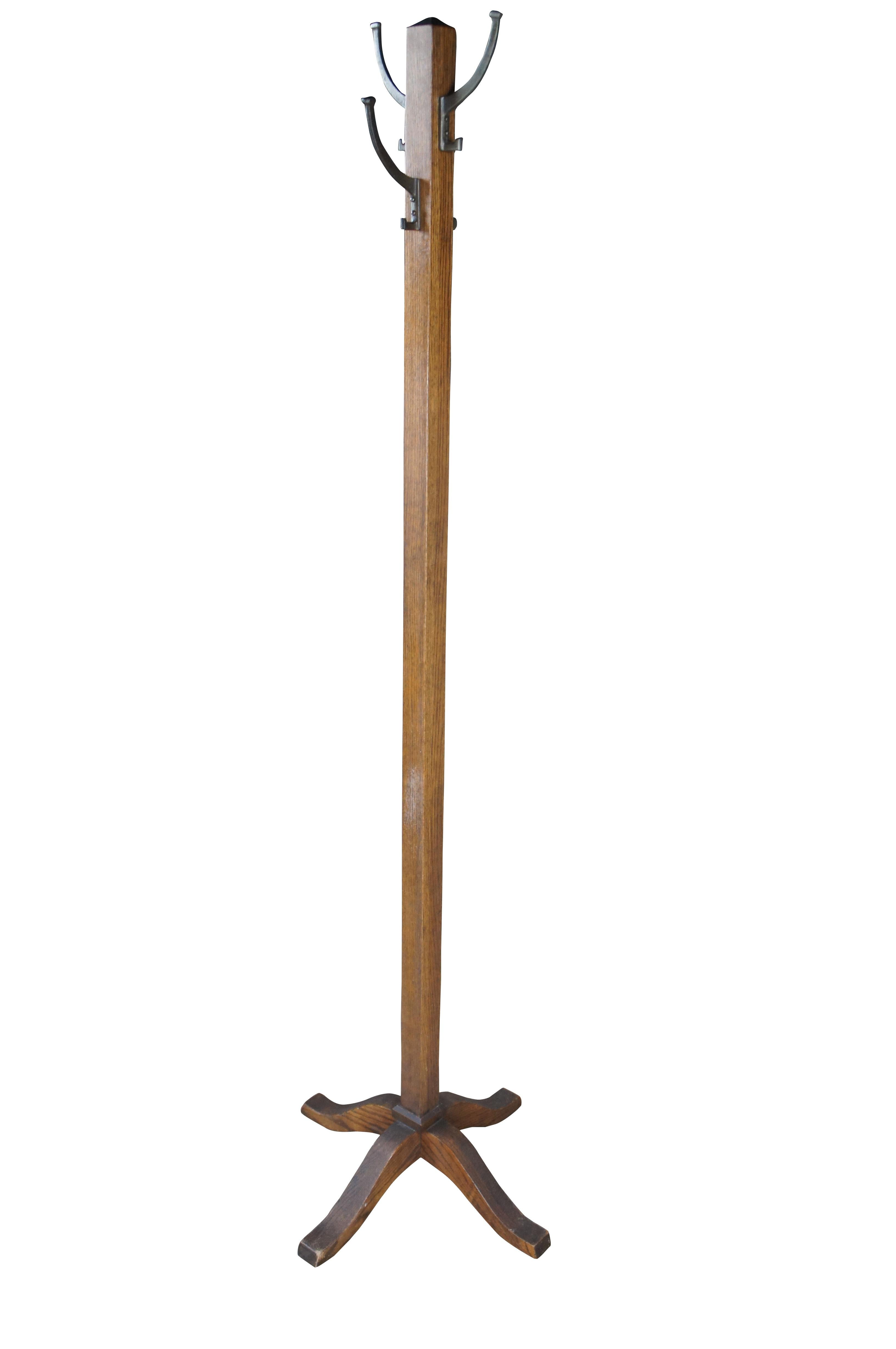 Vintage Mission Style Quartersawn Oak Hall Coat Tree Hat Rack Hanger 68