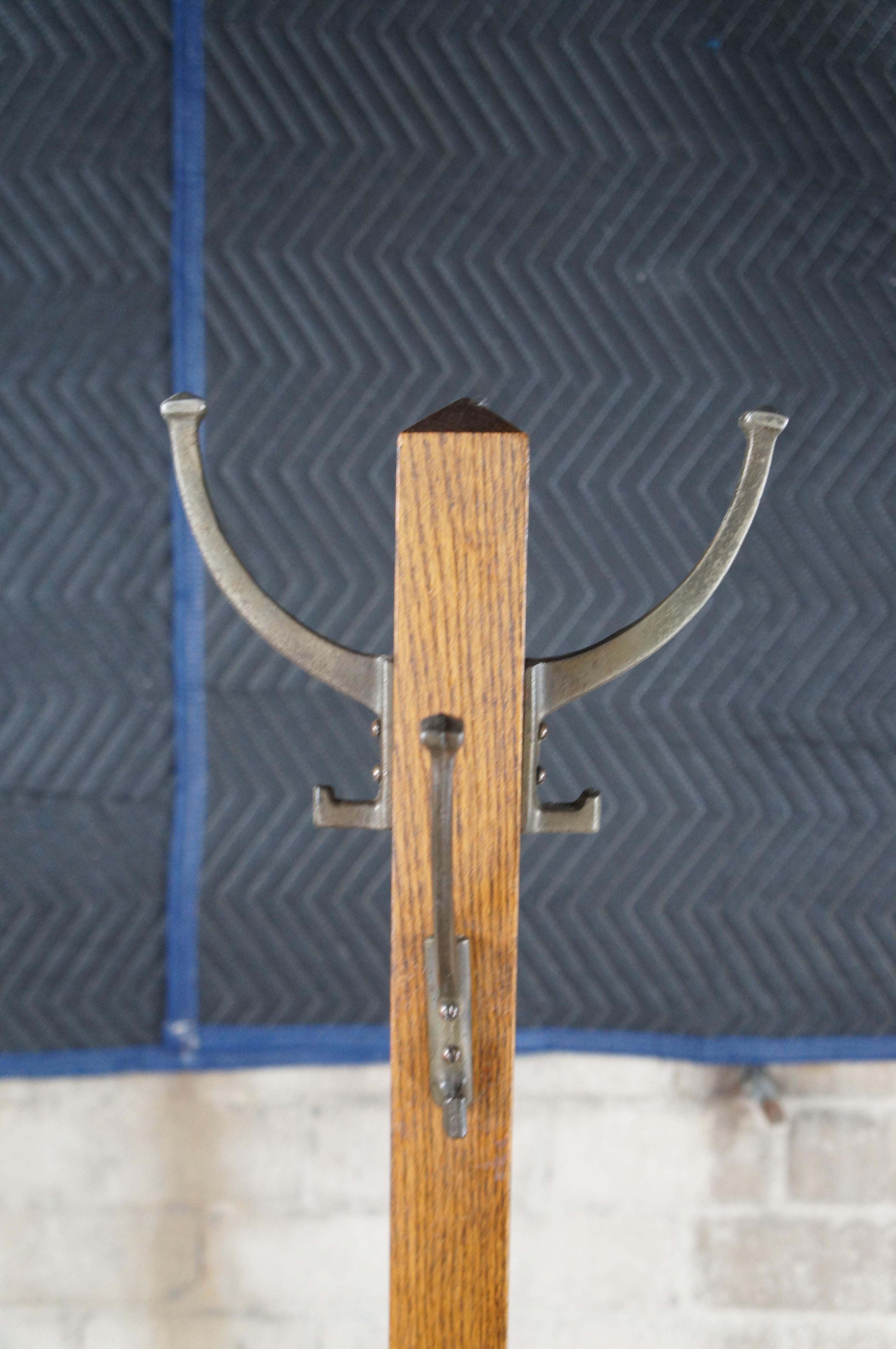 20th Century Vintage Mission Style Quartersawn Oak Hall Coat Tree Hat Rack Hanger 68