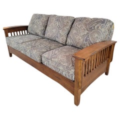 Vintage Mission Style Wood Paisley Upholstered Farmhouse Sofa