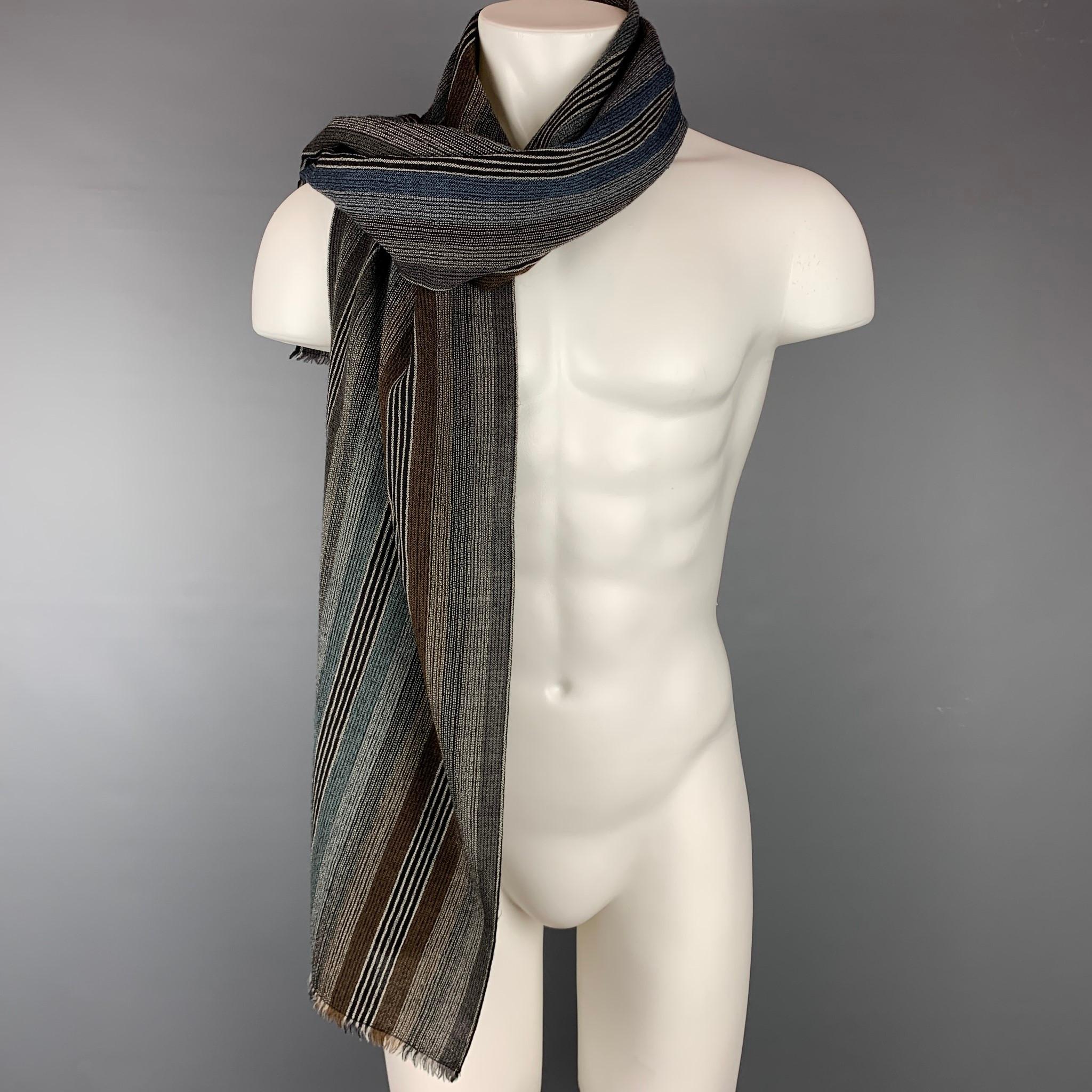 Gray Vintage MISSIONI Grey & Brown Stripe Wool Knit Scarf